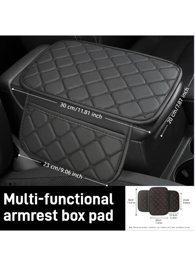 Red Black PU Leather Car Armrest Cover Universal Fit Durable Easy Clean Luxury Interior - Image 3