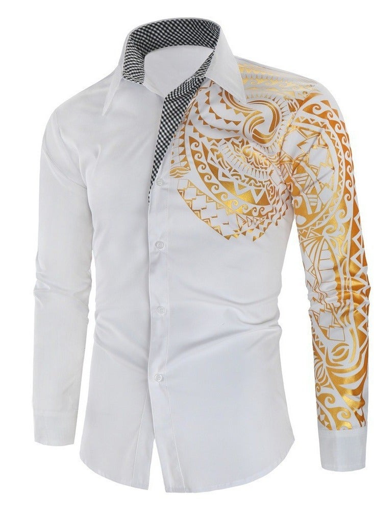 Shougu Men's Printing Long Sleeved Lapel Shirt  - Image 1