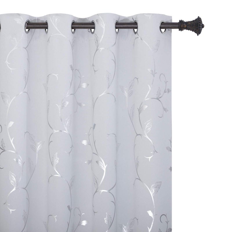 BUHUA Girls Room Darkening Curtains Thermal Insulated Blackout Curtains with Elegant Vine Pattern for Baby Room 52W72L Greyish White Set of 2