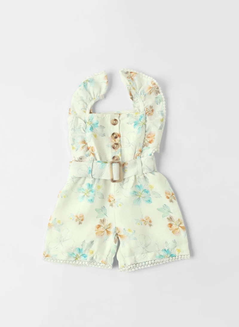 Nautinati Nautinati Girls Ruffle Sleeves Printed Jumpsuit with Mock Belt