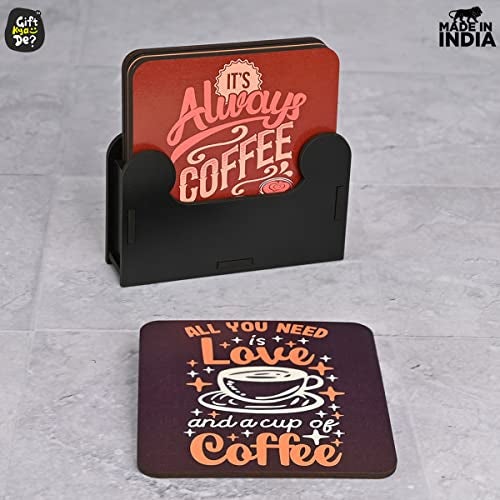 Gift Kya De GKD Coaster Set of 6 Beautiful Wooden Coasters with Proper Coaster Stand Designer Coaster Set fit for Tea Cups and Coffee Mugs Also Coffee Lover Gifts (Square 3.8 X 3.8 Inch) - Image 3