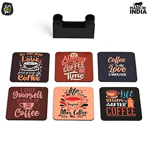 Gift Kya De GKD Coaster Set of 6 Beautiful Wooden Coasters with Proper Coaster Stand Designer Coaster Set fit for Tea Cups and Coffee Mugs Also Coffee Lover Gifts (Square 3.8 X 3.8 Inch) - Image 2
