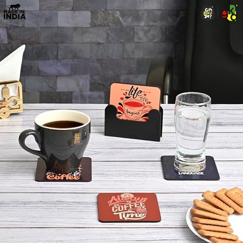 Gift Kya De GKD Coaster Set of 6 Beautiful Wooden Coasters with Proper Coaster Stand Designer Coaster Set fit for Tea Cups and Coffee Mugs Also Coffee Lover Gifts (Square 3.8 X 3.8 Inch) - Image 4