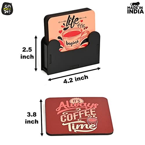 Gift Kya De GKD Coaster Set of 6 Beautiful Wooden Coasters with Proper Coaster Stand Designer Coaster Set fit for Tea Cups and Coffee Mugs Also Coffee Lover Gifts (Square 3.8 X 3.8 Inch) - Image 5
