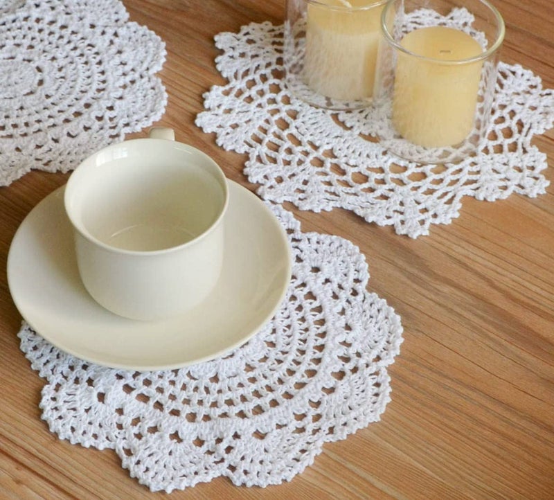 SouthMage 12 Hand Crochet Lace Doilies Lot White Round Table Runners Wedding Coasters - Image 2