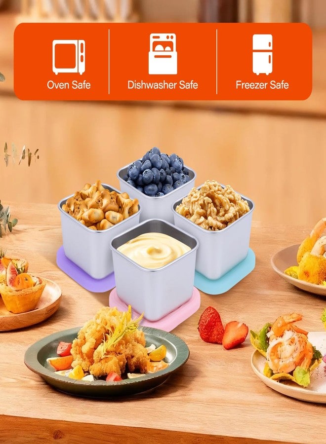 VKVXCLON 4 Pack Stainless Steel Snack Containers, 6oz Leak Proof Snack Box with Silicone Lids,Stackable Portable Small Food Storage Container for Picnic,Travel,School,Office,and Daycare - Image 3