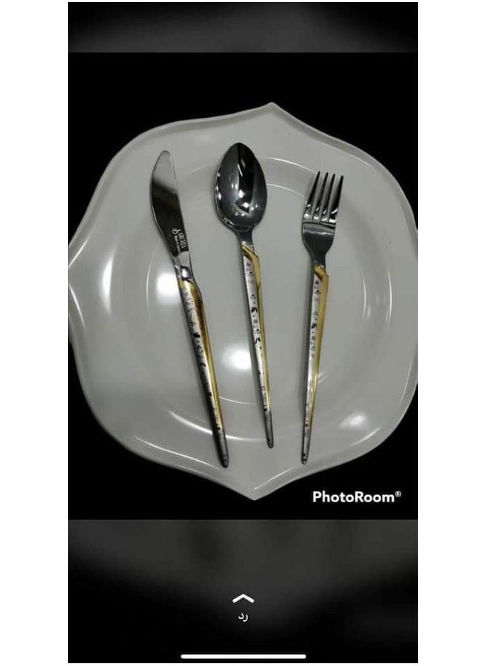 Arshia Arshia 86 Pieces Gold Stainless Steel Cutlery Set - Elegant Stainless Steel - Silver  - Image 2