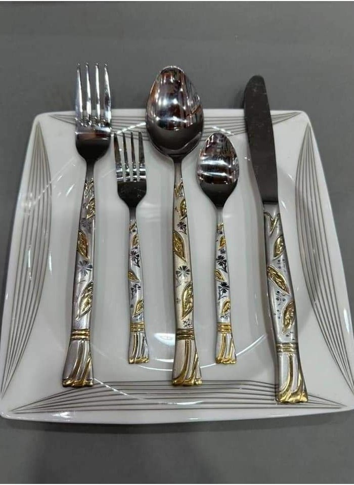 Arshia Arshia 86 Pieces Gold Stainless Steel Cutlery Set - Elegant Stainless Steel - Silver  - Image 3