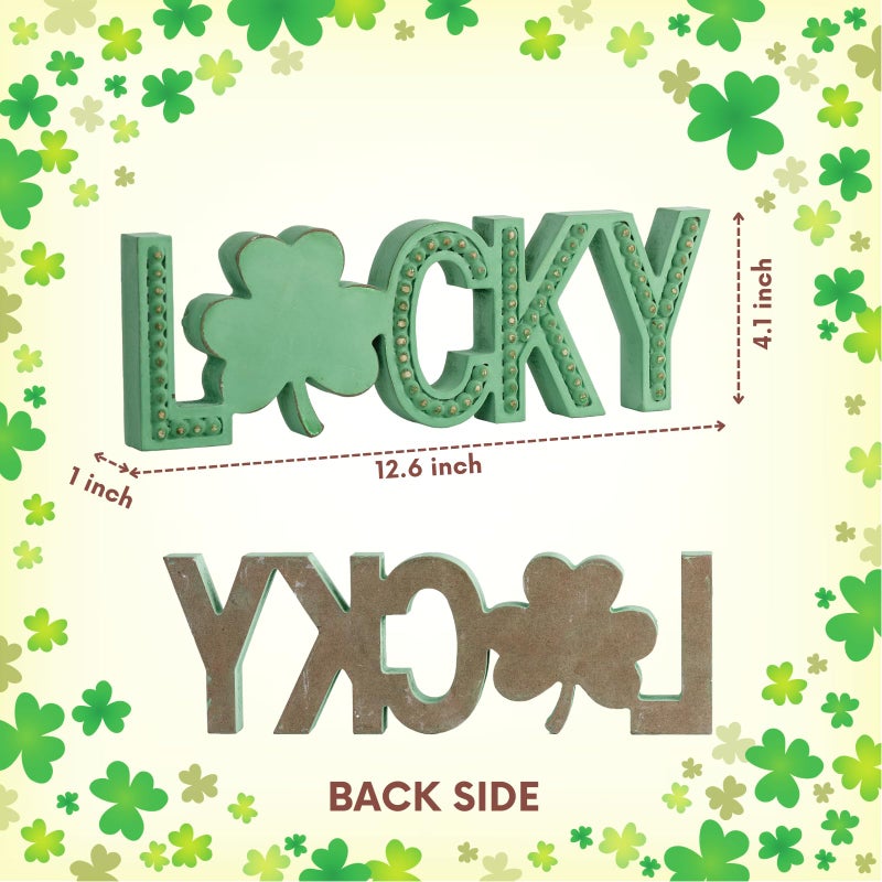 TRENDIN Lucky Sign, Wooden Saint Patricks Day Decorations, St Patrick's Day Decor for Table, Mantel, Shelf, Cubicle, St Patty's Decorations for Home, Office, Beaded Irish Shamrock Clover Decor - Image 4