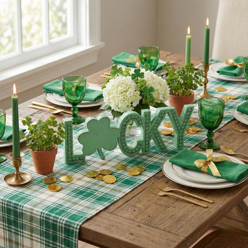 TRENDIN Lucky Sign, Wooden Saint Patricks Day Decorations, St Patrick's Day Decor for Table, Mantel, Shelf, Cubicle, St Patty's Decorations for Home, Office, Beaded Irish Shamrock Clover Decor - Image 2