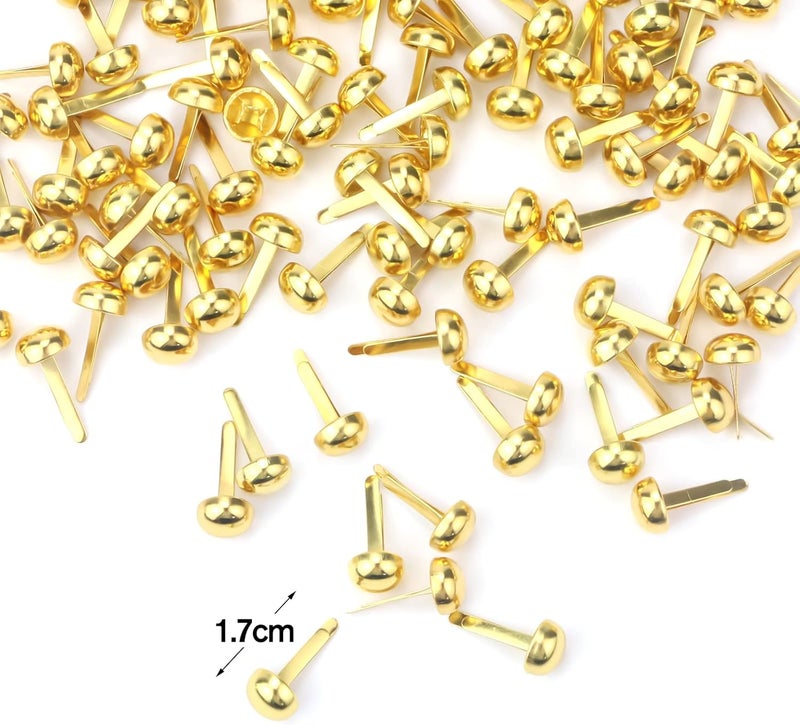 Bercoor 200 Pieces Paper Fasteners Brads, Round Metal Paper Brass Fasteners Brads for Paper Crafts, Decorative Scrapbooking, DIY Art School Project Supplies, 8 x 17mm (Golden) - Image 2
