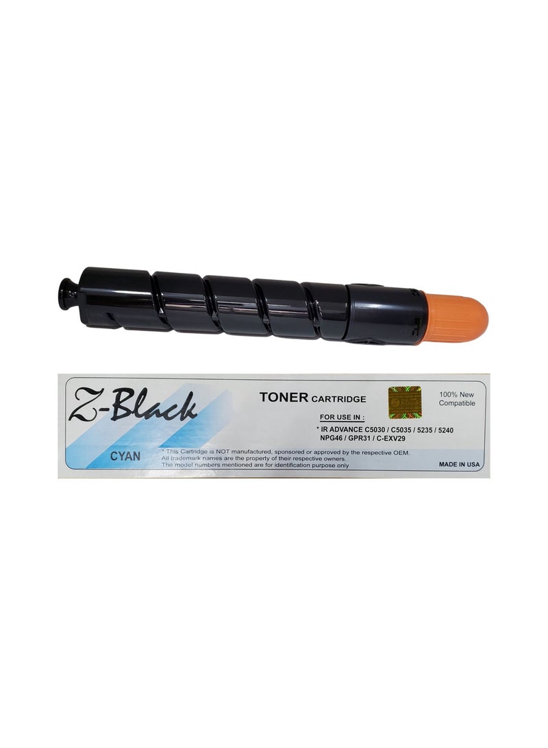 Z-Black Compatible Toner Cartridge for Canon IR Advance C-5030 / 5035 / 5235 / 5240 / NPG46 / GPR31 / C-EXV29 ( CYAN ) - Image 1