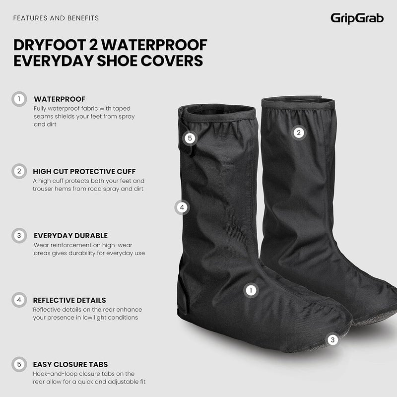GripGrab Dryfoot 2nd Edition Bike Rain Overshoes Waterproof Shoe Covers for Everyday Cycling Long Gaiter - Image 2