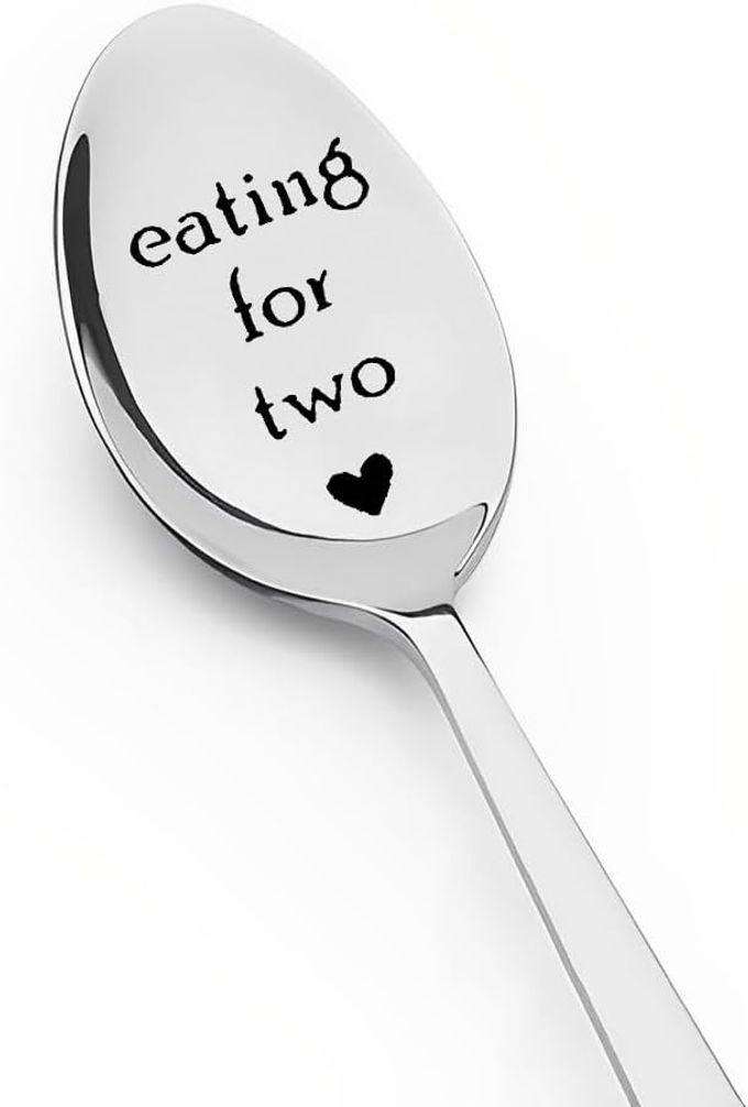 DAUGHTER SISTER PREGNANCY GIFTS FOR WIFE FRIENDS GIRLFRIEND BABY ANNOUNCEMENT GIFTS FOR NEW MOM MOTHER PREGNANT GIFTS FOR BESTIE BFF EATING FOR TWO SPOON COFFEE TEA ICE CREAM LOVER SPOON GIFT
