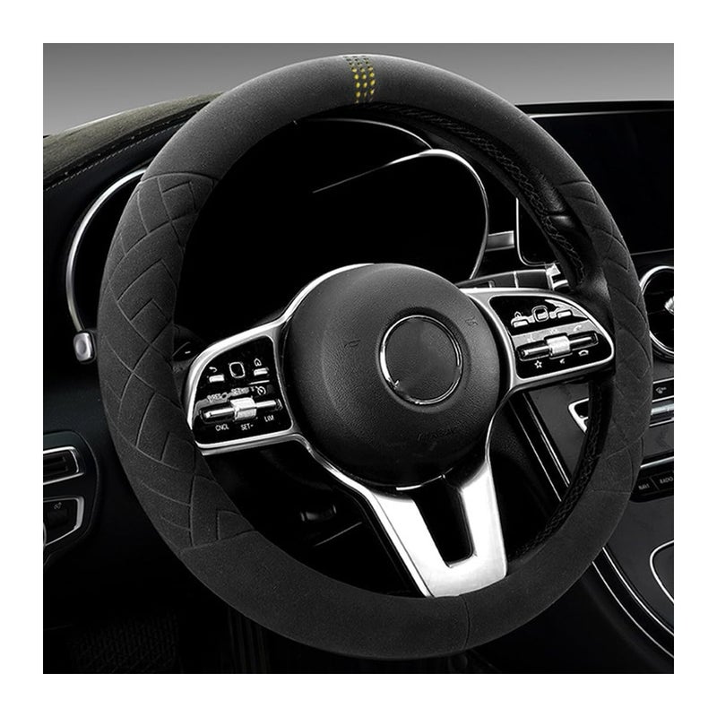 Bittwee Car Suede Steering Wheel Cover NonSlip Protector for Auto Steering Wheel with Grid of The Correction Marker Breathable Universal Automotive Accessories Fitting 14515 inch
