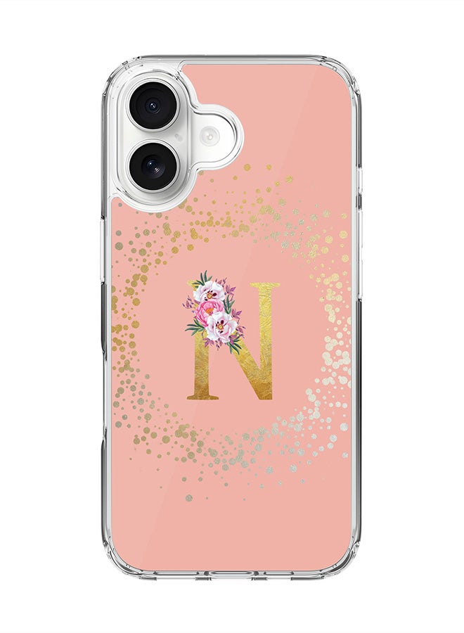 Stylizedd Classic Clear MagSafe Case for iPhone 17 , Hybrid Soft Case Flexible Edges Anti Drop TPU PC Gel Thin Transparent Cover [ Designed for iPhone 17 ] - Custom Monogram Initial Letter Floral Pattern Alphabet - N  (Rose Pink )