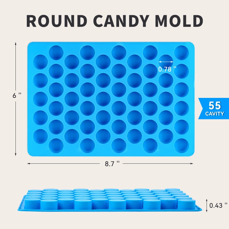 Puyeipt 4 PCS Silicone Gummy Candy Molds, 55 Cavities Non-Stick Round Molds for Small Hard Candies, Chocolates, Caramels, Jello, Fruit Snacks - Image 2