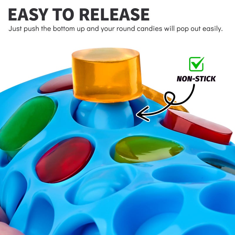 Puyeipt 4 PCS Silicone Gummy Candy Molds, 55 Cavities Non-Stick Round Molds for Small Hard Candies, Chocolates, Caramels, Jello, Fruit Snacks - Image 4
