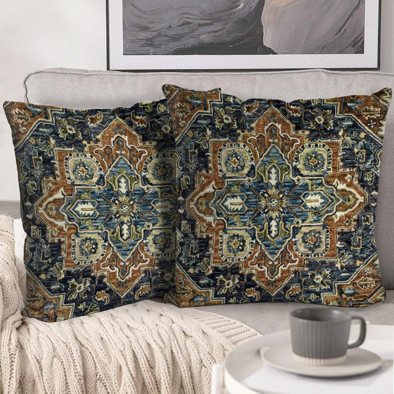BUAEL Boho Throw Pillow Covers 18x18 inch Set of 2,Bohemian Vintage Carpet Pattern Antique Ethnic Decor Double Sided Pattern Cushion Cover Soft Pillow Case Living Sofa Room Bed Square Pillow Cover - Image 1