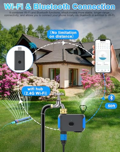 Smartale WiFi Sprinkler Timer Smart Bluetooth Hose Timer Programmable Automatic Irrigation System with Remote APP Compatible with Alexa Google Watering for Outdoor Garden Yard Lawn 1 Outlet - Image 3