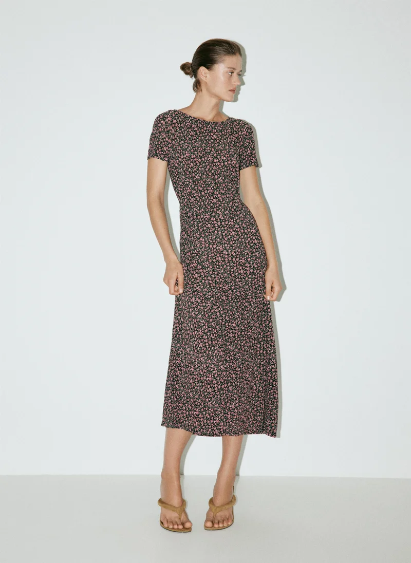 Mango Printed Dress With Draped Detail