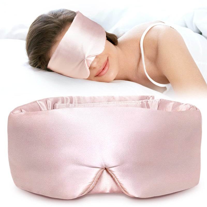 LitBear Silk Sleep Mask for Side Sleeper, Eye Mask Sleeping for Women Men 100% 22 Momme Pure Mulberry Silk, Face-Hugging Padded Eye Cover for Sleeping with Adjustable Band (Pink) - Image 1