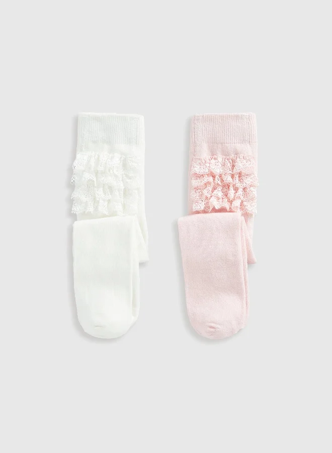 mothercare Pink and Cream Frilly Tights - 2 Pack