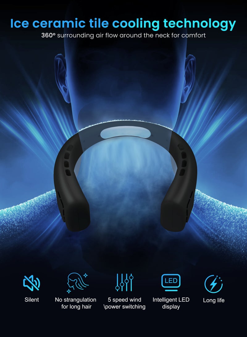 Necomi Neck Air Conditioner, 5-speed Adjustable, Portable Neck Fan, Bladeless Neck Cooling Fan USB Rechargeable, Suitable for Sports, Travel, Outdoor, Indoor (Black) - Image 2