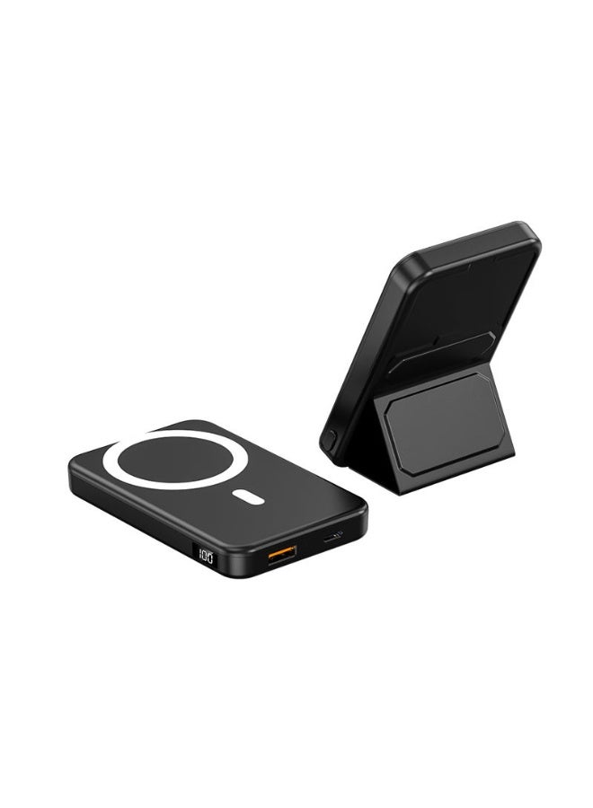 10000mAh Magnetic Power Bank with 22.5W Fast Charging, LED Display & Foldable Stand – Wireless Portable Charger Compatible with All Smartphones - Black - Image 2