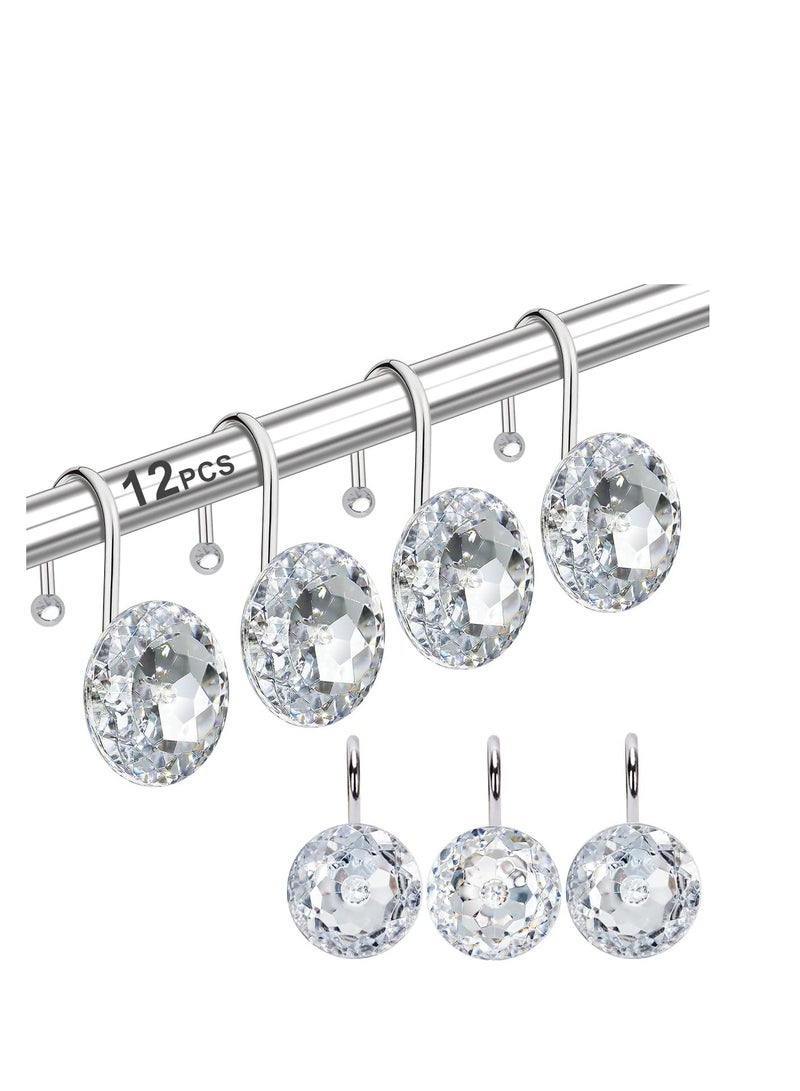 SYOSI Shower Curtain Hooks Rings for Bathroom Stainless Steel Rust Resistant Decorative Rhinestones Shower Curtain Rings Hangers Luxury Crystal for Shower Curtains Clothing Towels 12PCS  - Image 2