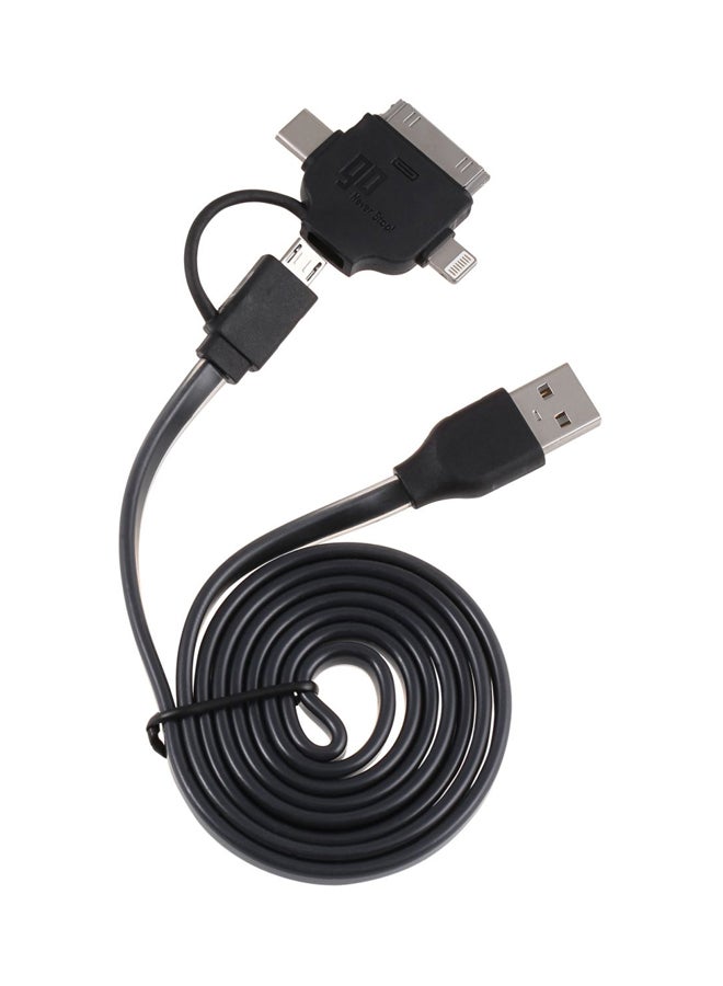 GO 4 in 1 Cable - MicroUSB, Lightning, 30pin And Type-C 2.4A Black - Image 1