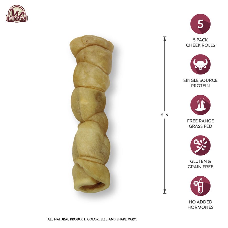 Wild Eats Water Buffalo Retriever Style Cheek Roll Dog Chews-5 Pack (Long Lasting Chews, Treats, Bones for Aggressive Chewers & Large Dogs) Great Substitute Pig Ears Dogs - Image 2