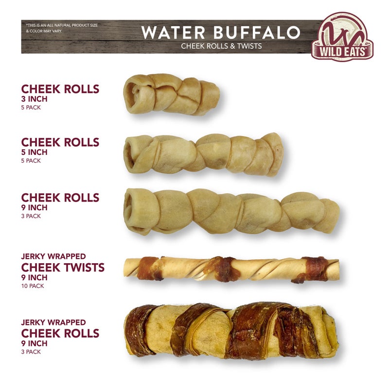 Wild Eats Water Buffalo Retriever Style Cheek Roll Dog Chews-5 Pack (Long Lasting Chews, Treats, Bones for Aggressive Chewers & Large Dogs) Great Substitute Pig Ears Dogs - Image 5