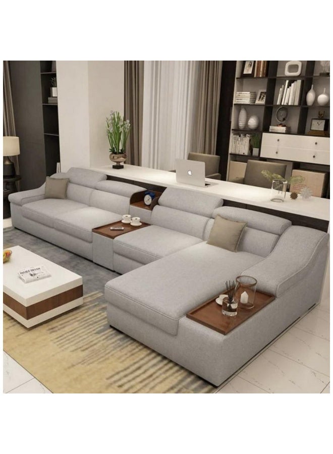 هومزمارت كنبة زاوية خشب سويدي و كتان - رمادي - Image 1