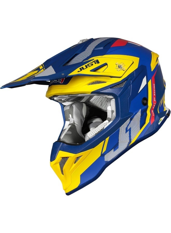 Just 1 J39 Reactor Yellow-Blue-Matt Motocross Helmet - Image 1