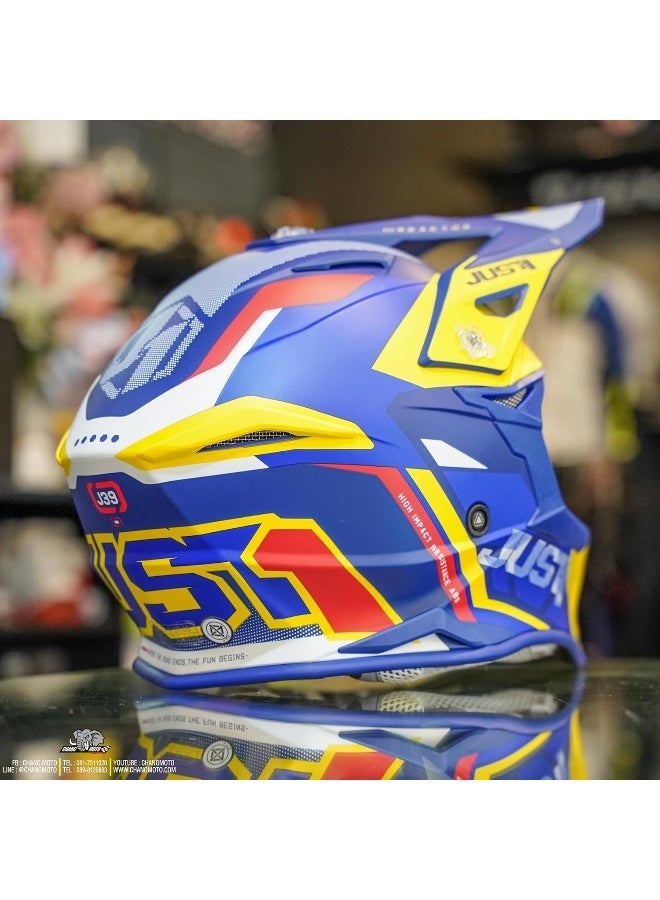Just 1 J39 Reactor Yellow-Blue-Matt Motocross Helmet - Image 5