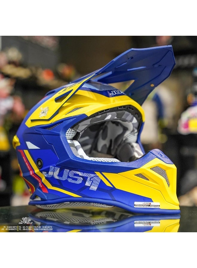 Just 1 J39 Reactor Yellow-Blue-Matt Motocross Helmet - Image 3