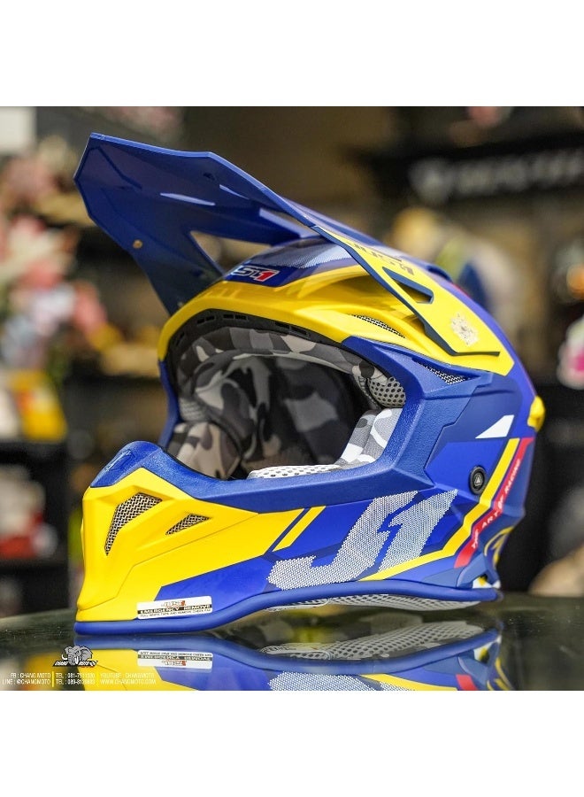 Just 1 J39 Reactor Yellow-Blue-Matt Motocross Helmet - Image 2