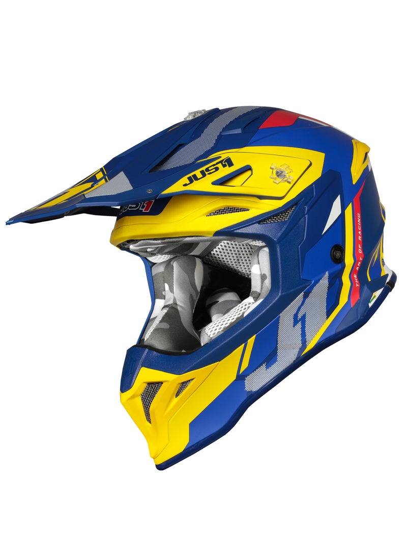 Just 1 J39 Reactor Yellow-Blue, Matt Full Face Motocross Helmet | DOT Approved | Street Bike Racing Crash Helmet for Men and Women  - Image 1