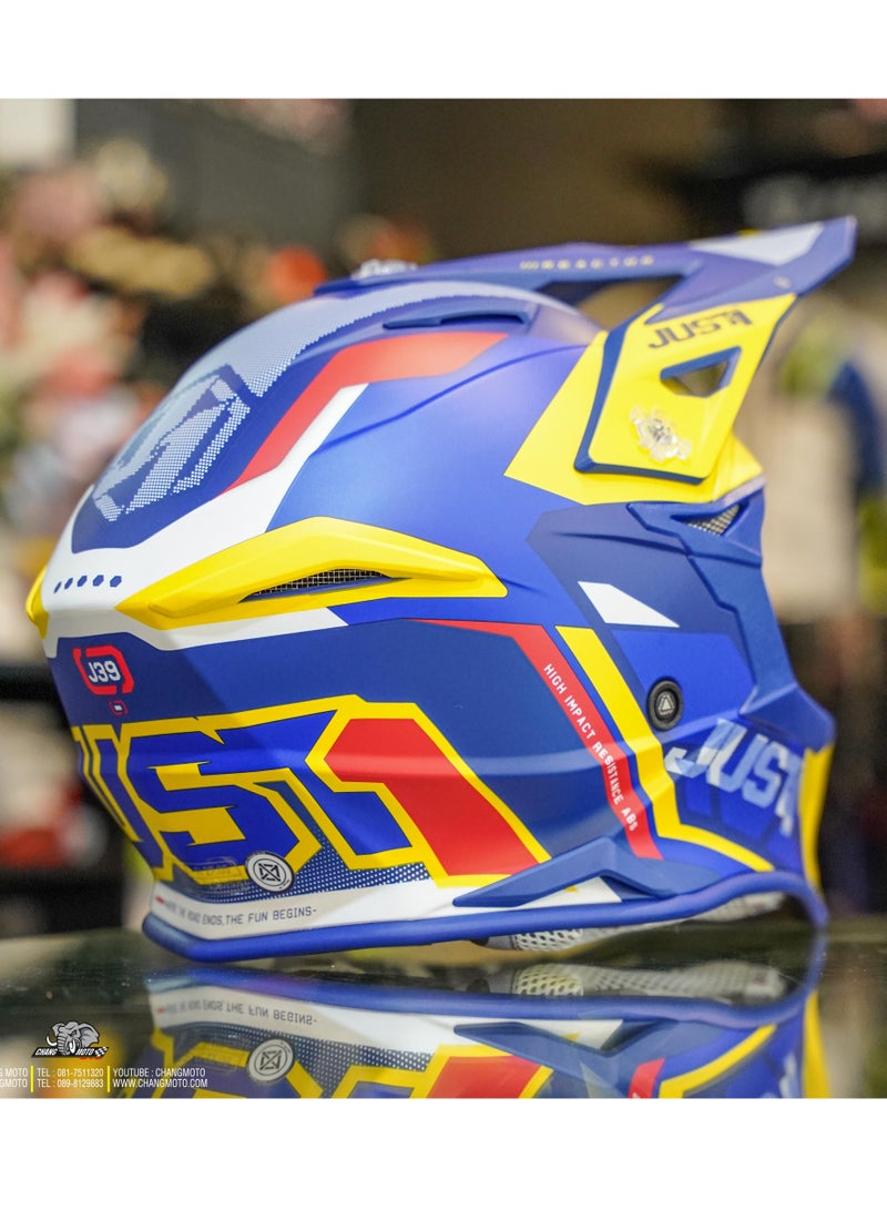 Just 1 J39 Reactor Yellow-Blue, Matt Full Face Motocross Helmet | DOT Approved | Street Bike Racing Crash Helmet for Men and Women  - Image 5