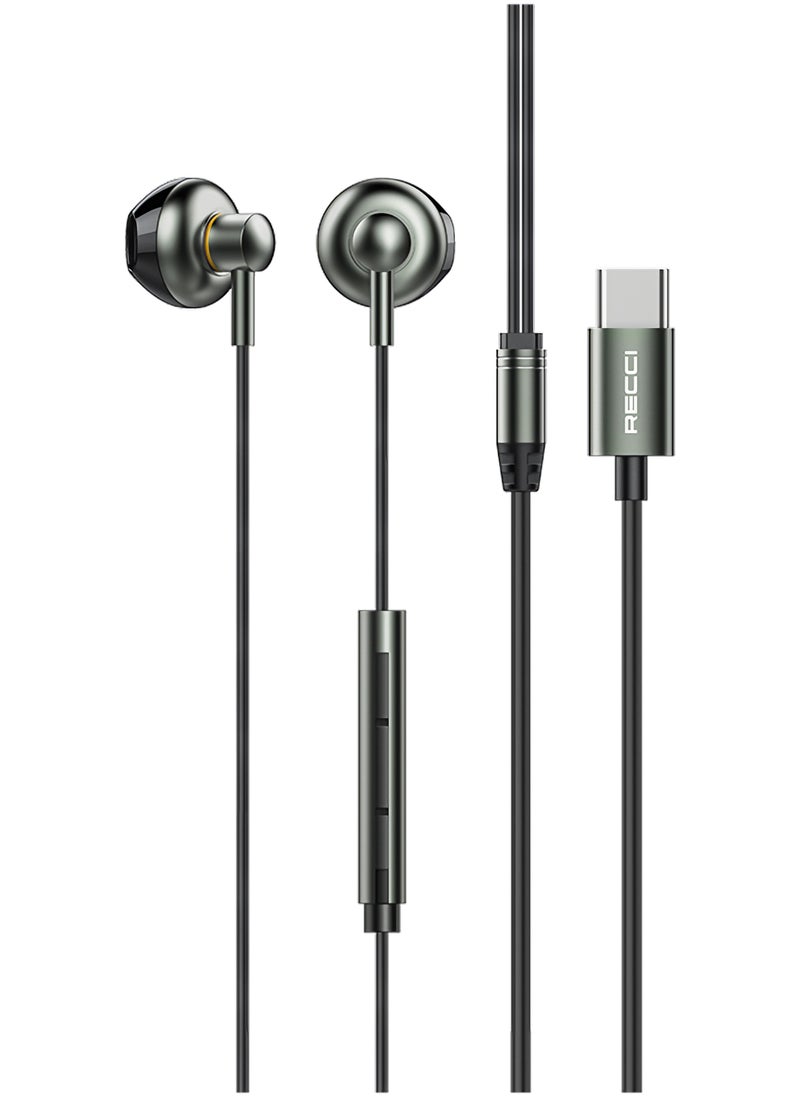 Recci - Wired Headphones with Type C Interface Digital Braided Wired Earpods with Music Play and Volume Control Wired Earbuds with Universal High-Definition Sound Quality 1.2M Black - Image 1