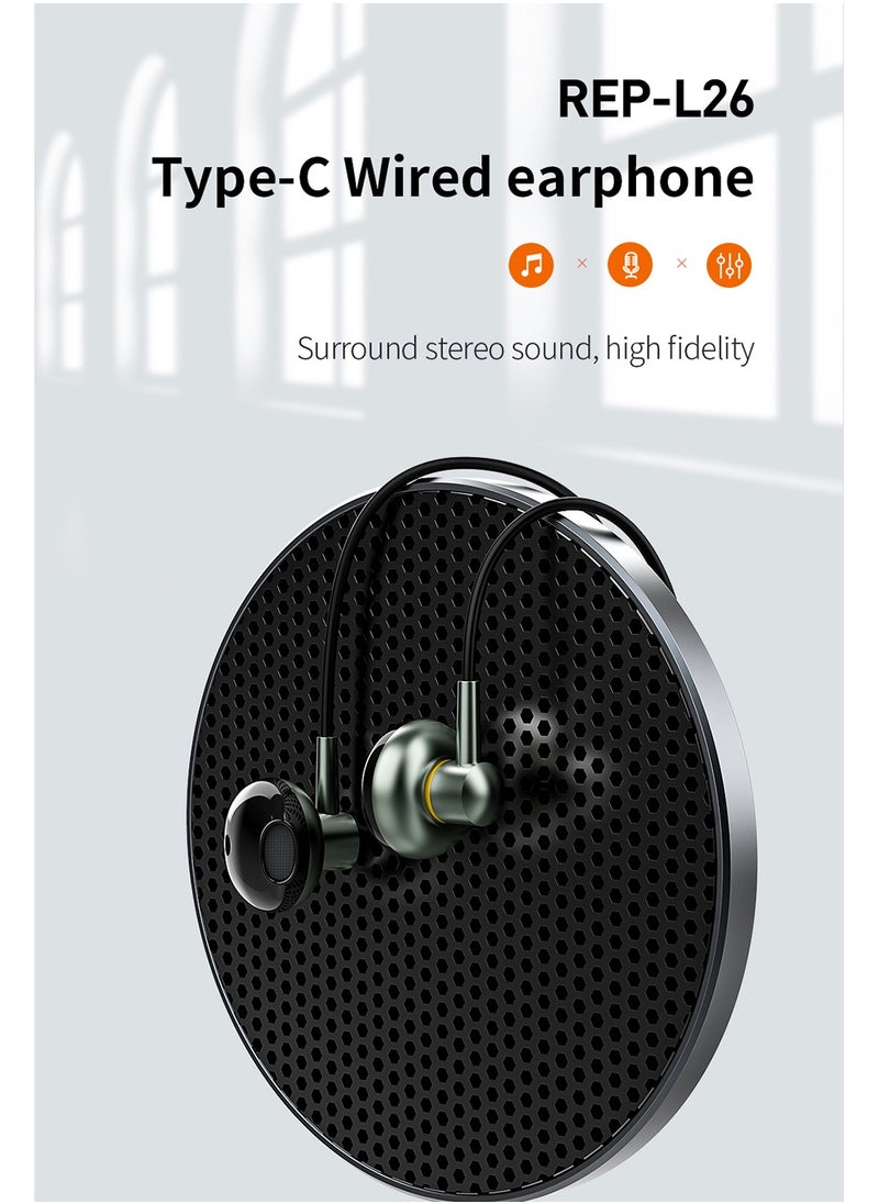 Recci - Wired Headphones with Type C Interface Digital Braided Wired Earpods with Music Play and Volume Control Wired Earbuds with Universal High-Definition Sound Quality 1.2M Black - Image 1