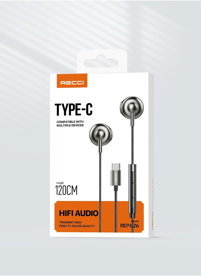 Recci - Wired Headphones with Type C Interface Digital Braided Wired Earpods with Music Play and Volume Control Wired Earbuds with Universal High-Definition Sound Quality 1.2M Black - Image 1