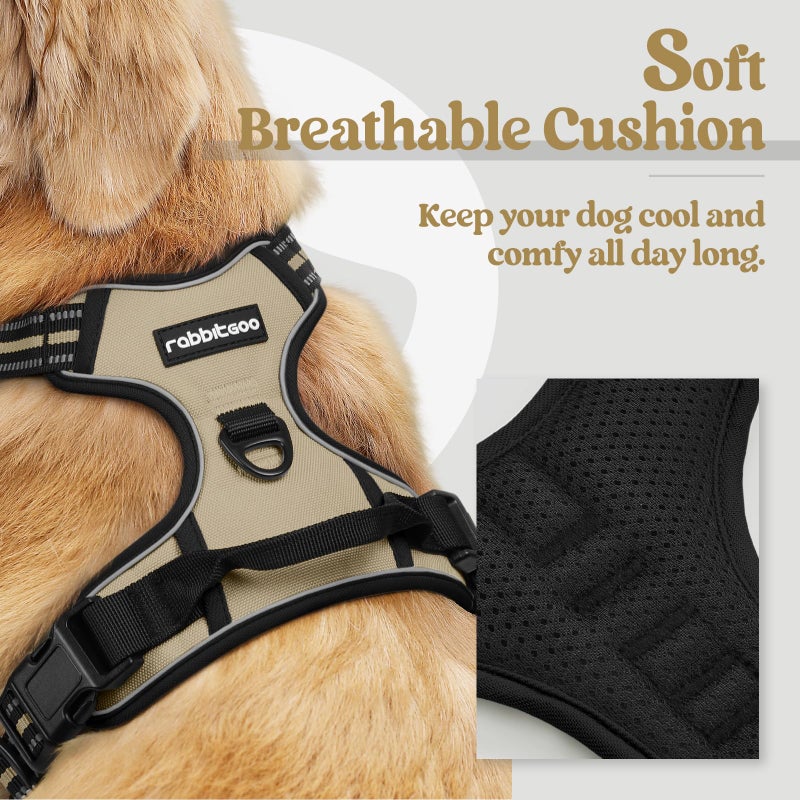 rabbitgoo Dog Harness No Pull with 2 Leash Clips, Adjustable Soft Padded, Reflective Oxford No Choke Pet Vest with Easy Control Handle for Large Dogs, Beige, L - Image 2