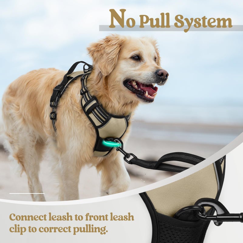 rabbitgoo Dog Harness No Pull with 2 Leash Clips, Adjustable Soft Padded, Reflective Oxford No Choke Pet Vest with Easy Control Handle for Large Dogs, Beige, L - Image 5