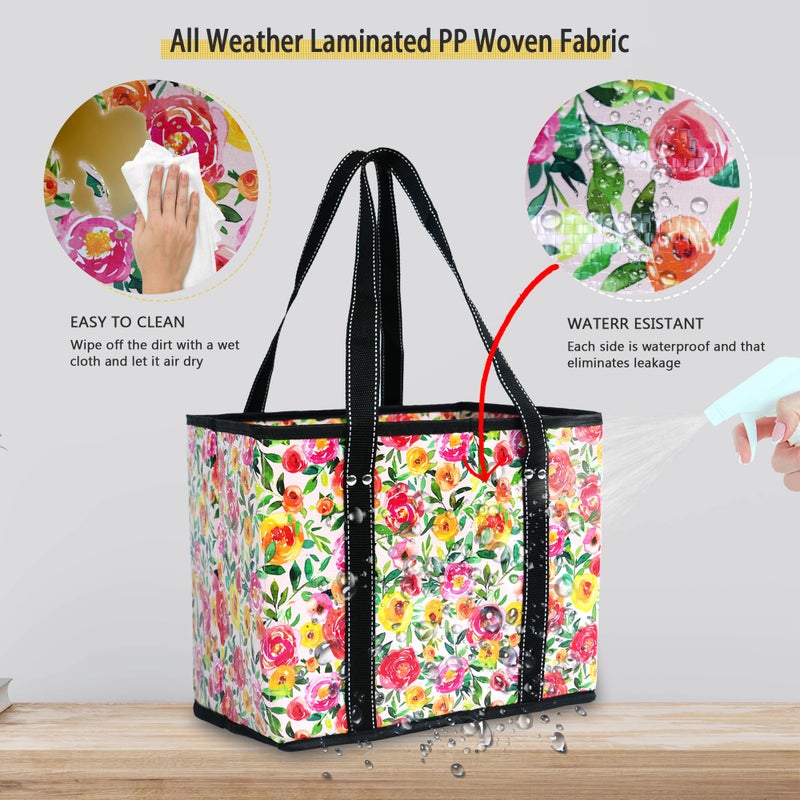 BeeGreen Dog Reusable Grocery Bags Foldable, 2 Pack Heavy Duty Tote Bag Waterproof Animal Shopping Bags with Long Webbing Handles, Packable Stands Upright, Reinforced Base for Groceries, Pool, Gift - Image 2