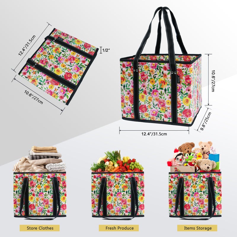 BeeGreen Dog Reusable Grocery Bags Foldable, 2 Pack Heavy Duty Tote Bag Waterproof Animal Shopping Bags with Long Webbing Handles, Packable Stands Upright, Reinforced Base for Groceries, Pool, Gift - Image 3