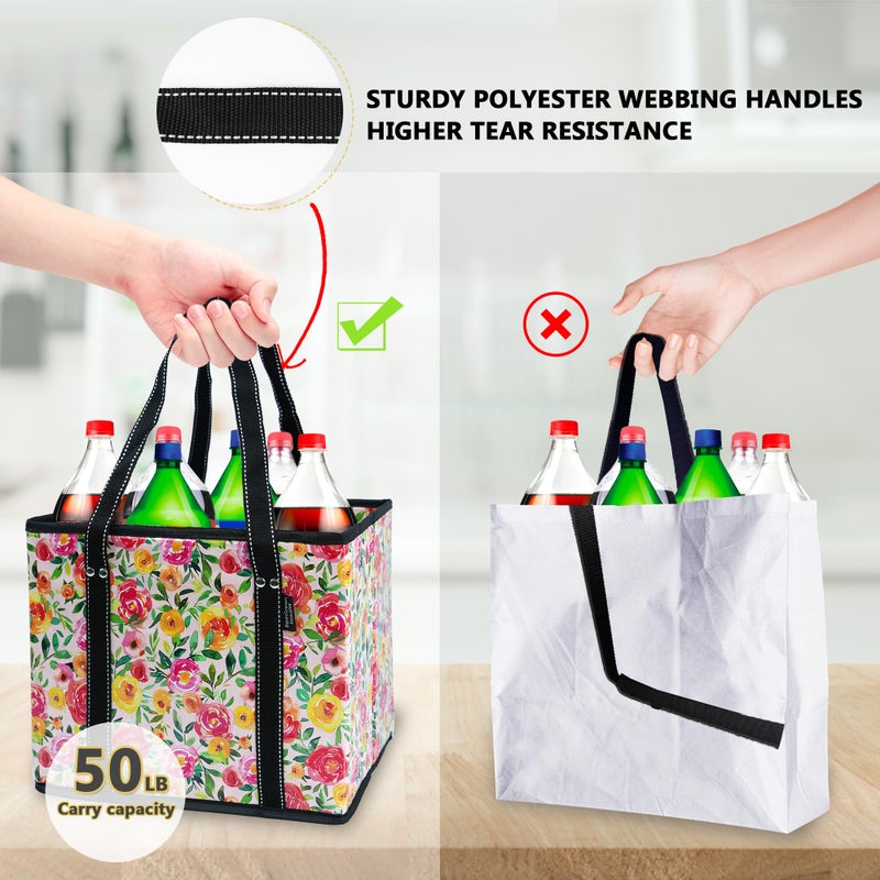 BeeGreen Dog Reusable Grocery Bags Foldable, 2 Pack Heavy Duty Tote Bag Waterproof Animal Shopping Bags with Long Webbing Handles, Packable Stands Upright, Reinforced Base for Groceries, Pool, Gift - Image 4