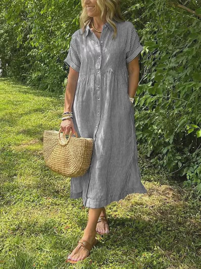 Women'S Clothing Supply Striped Printed Loose Dress - Image 4