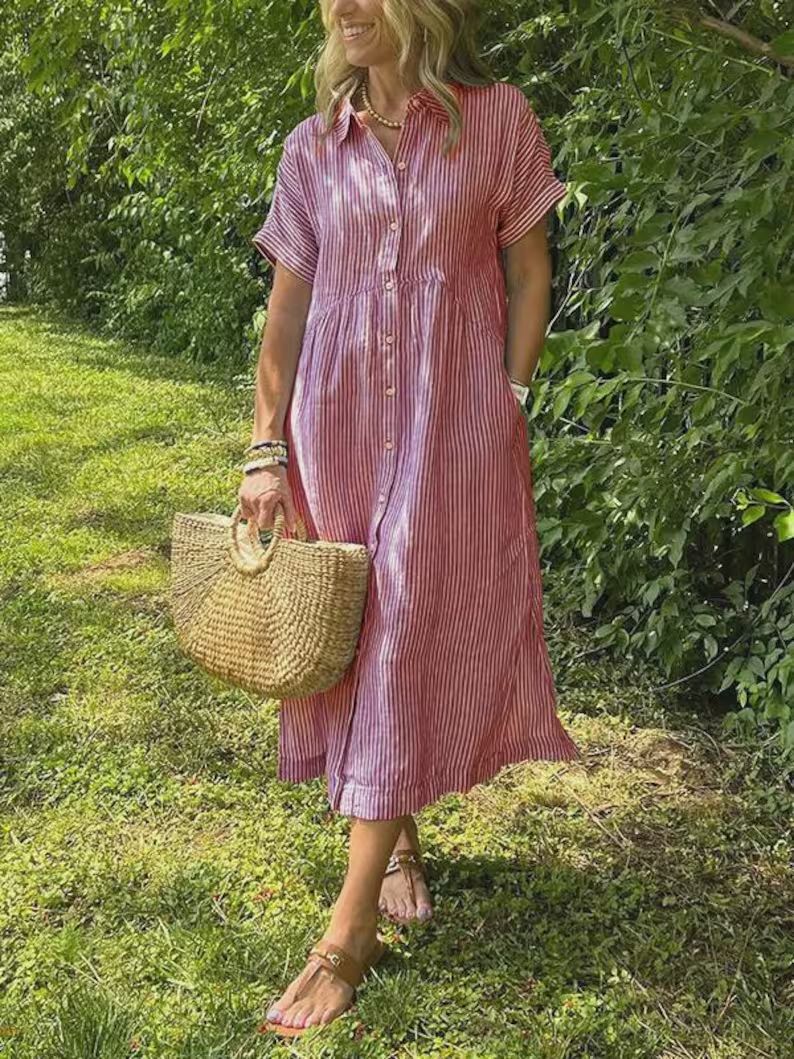 Women'S Clothing Supply Striped Printed Loose Dress - Image 1